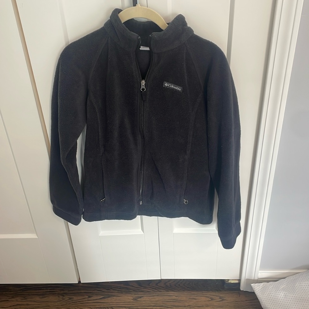 Columbia zip up fleece, black, youth large(fits womens xs)